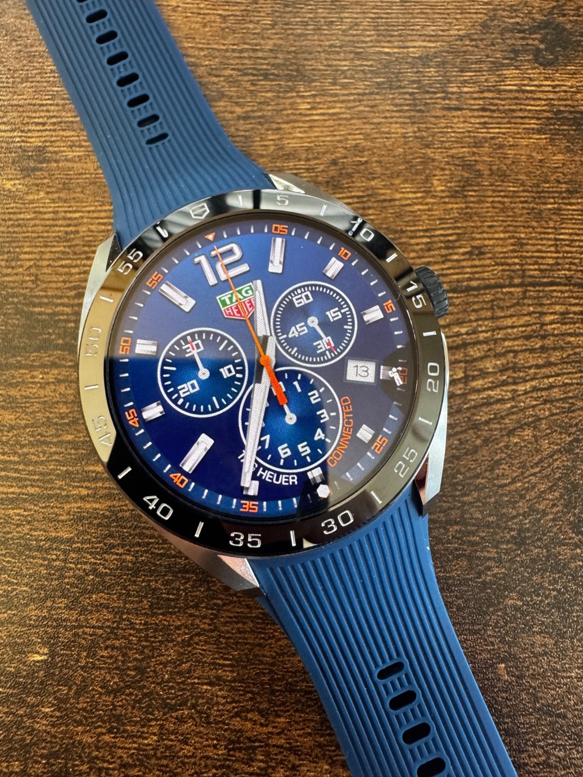 Tag Heuer Connected E5 strap. 45mm. New model. non OEM. Navy Blue Rubber.