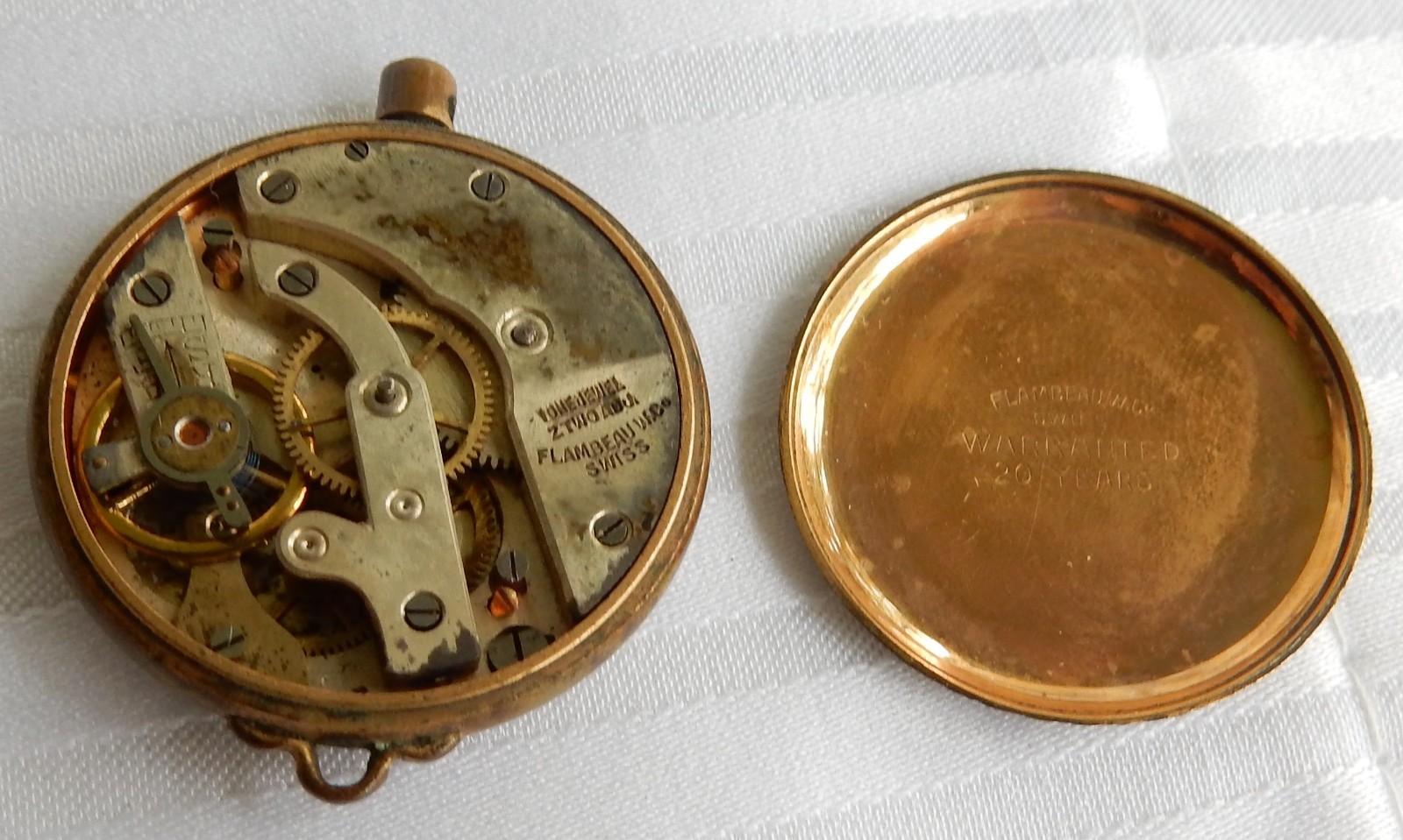 Vintage Swiss Flambeau Watch Co. Adele Ladies Pendant Pocket Watch for Parts