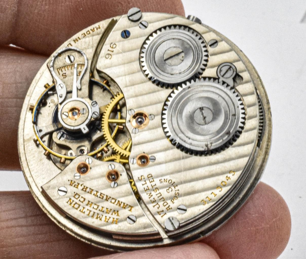 Vintage RUNNING WELL Hamilton 916 – 17j Pocket watch Movement & Original Dial