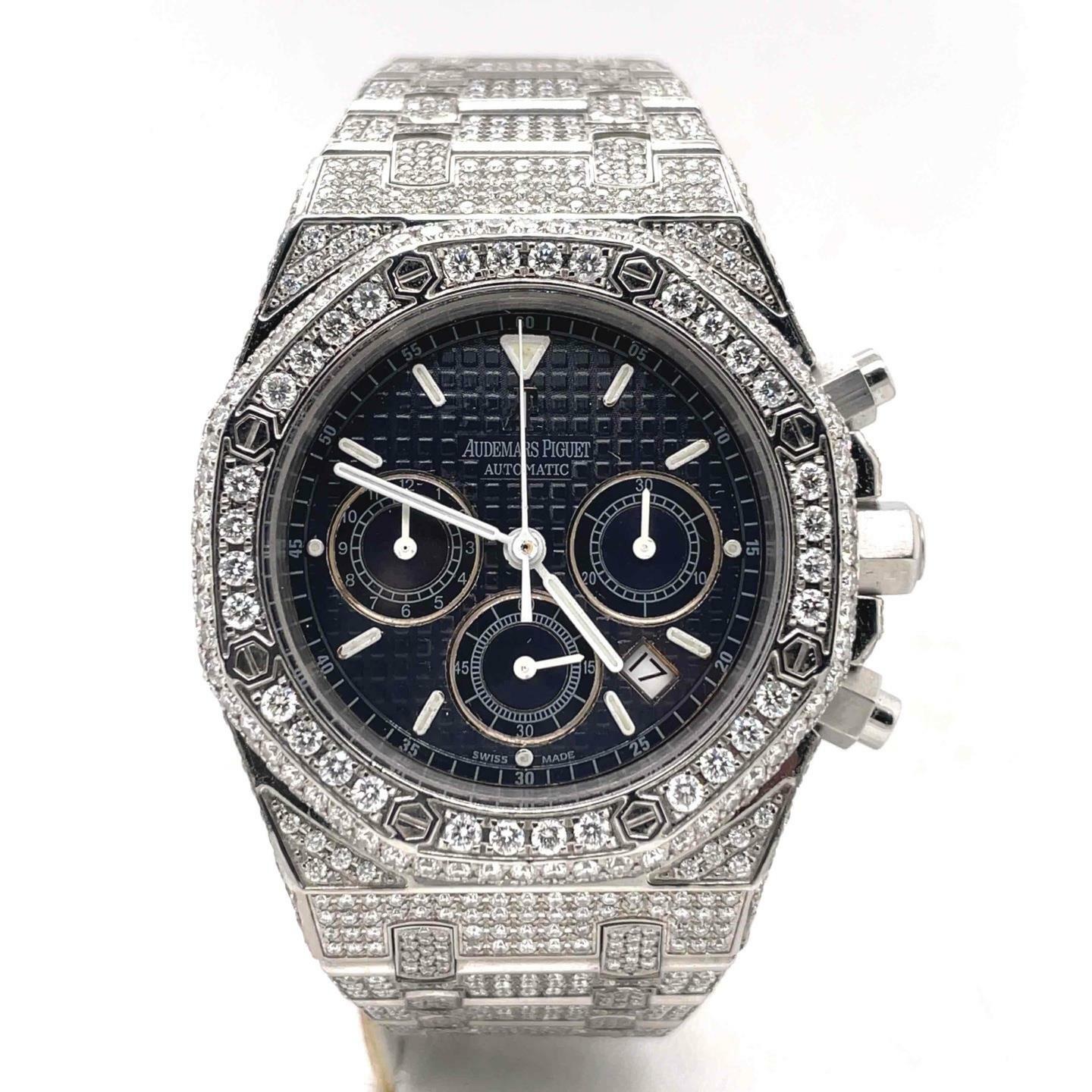 Audemars Piguet Royal Oak 39 mm Blue Dial Chrono Stainless Diamond Watch 25860ST