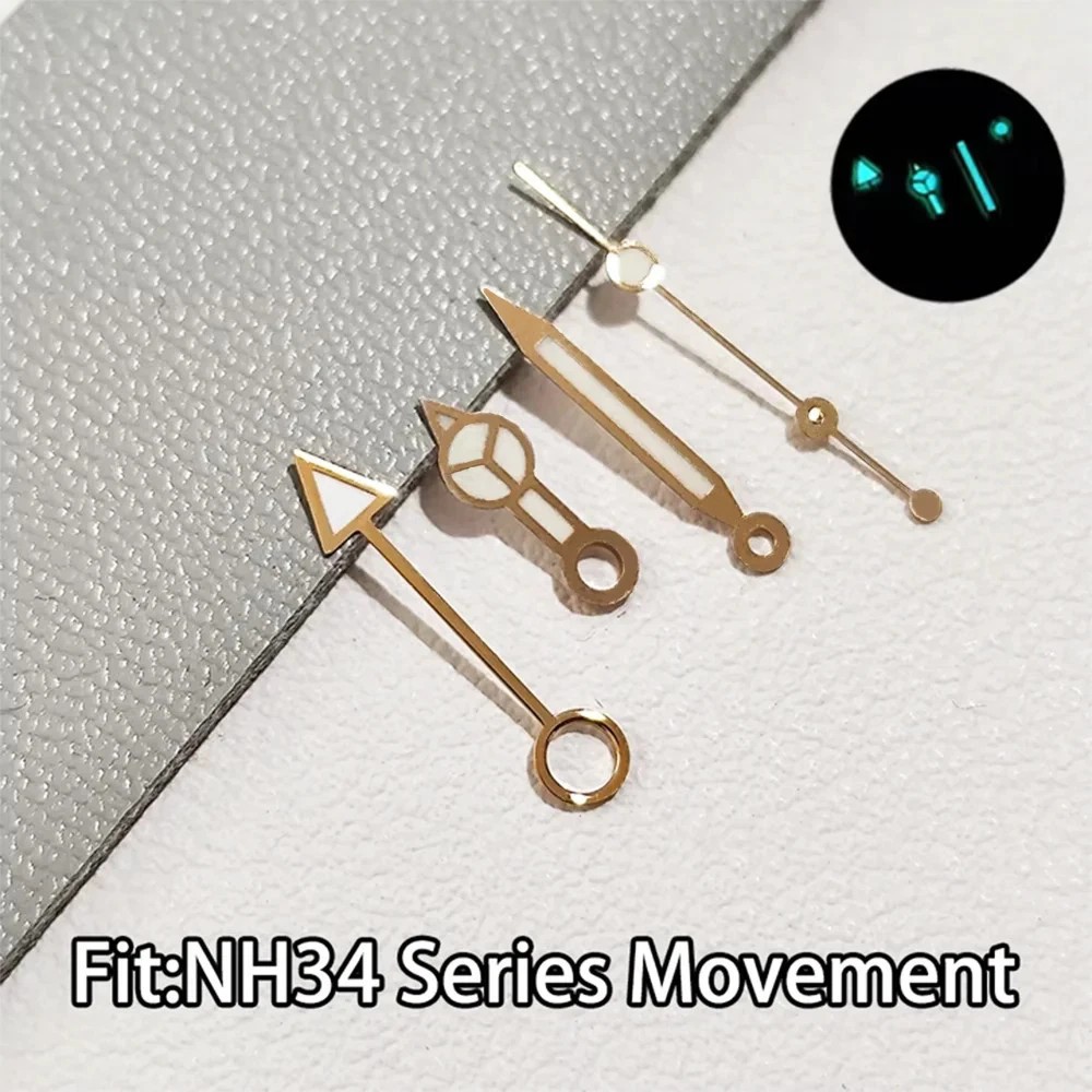 Luminous Gold Watch Hands Blue Green For NH34 NH 34 GMT Automatic Movement