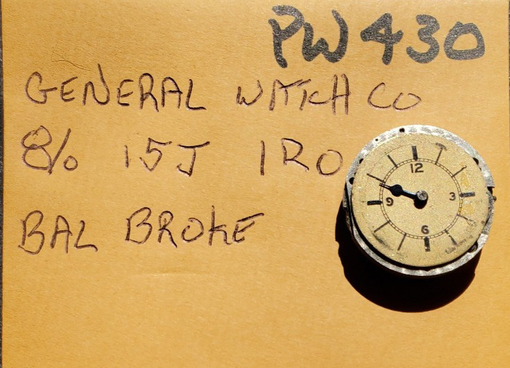 GENERAL WATCH 8/o 15j IRO POCKET WATCH MOVEMENT PW430
