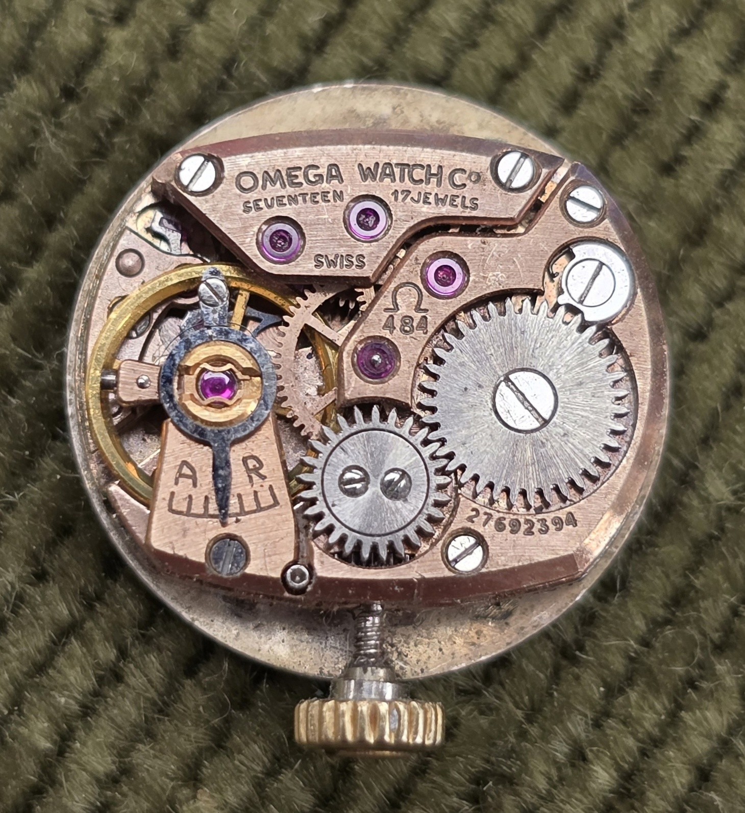 Vintage Omega Cal. 484 17 Jewel Watch Movement & Dial For Parts Or Repair Swiss