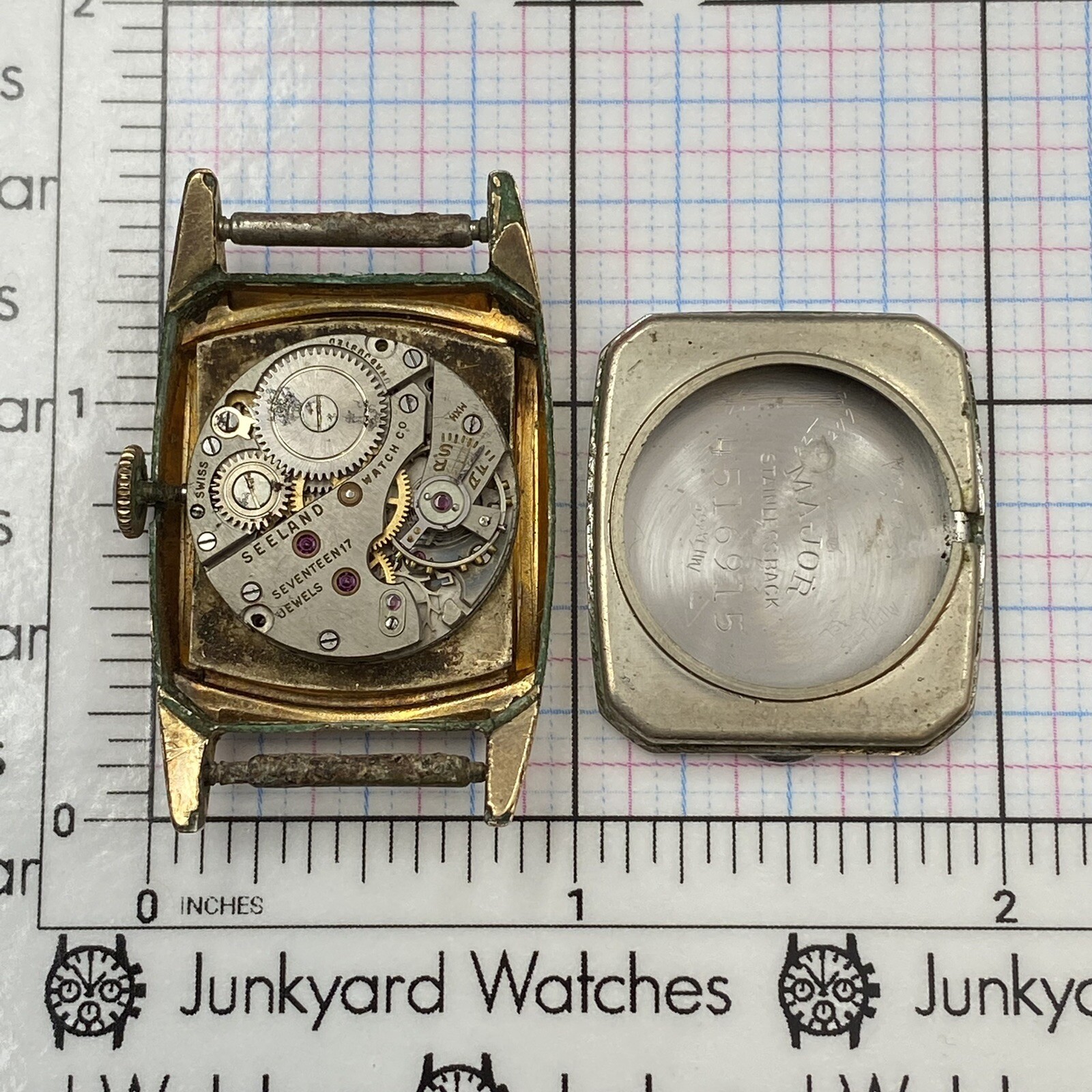 Vintage Seeland Watch Movement Repairs Parts 17 Jewels Swiss Spares M10K R.G.P.