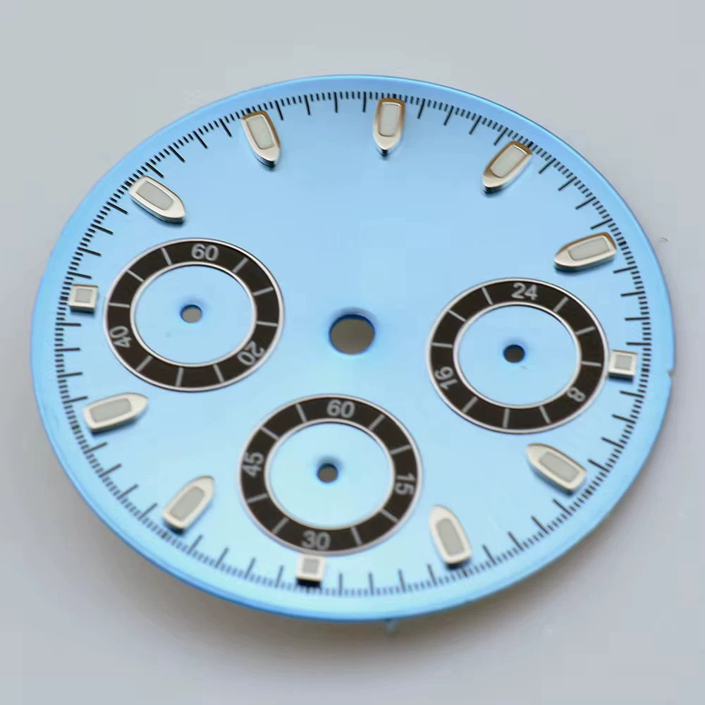 29.8mm Multifunctional Watch Dial Blue Lume For VK63 Movement Parts No Logo