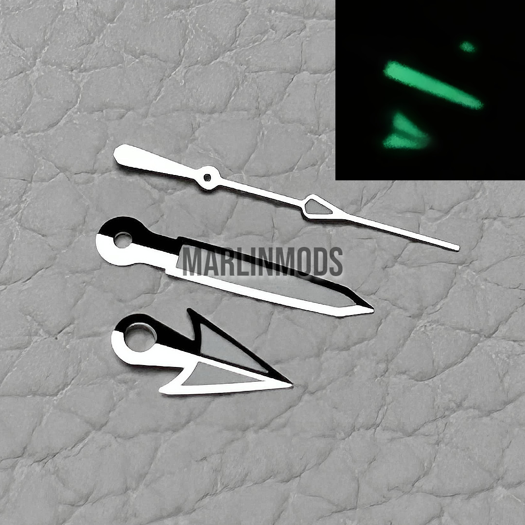 Silver Samurai Hands For Mod NH35 NH36 7002 7S26 7S36.. MOVEMENTS Green Lume