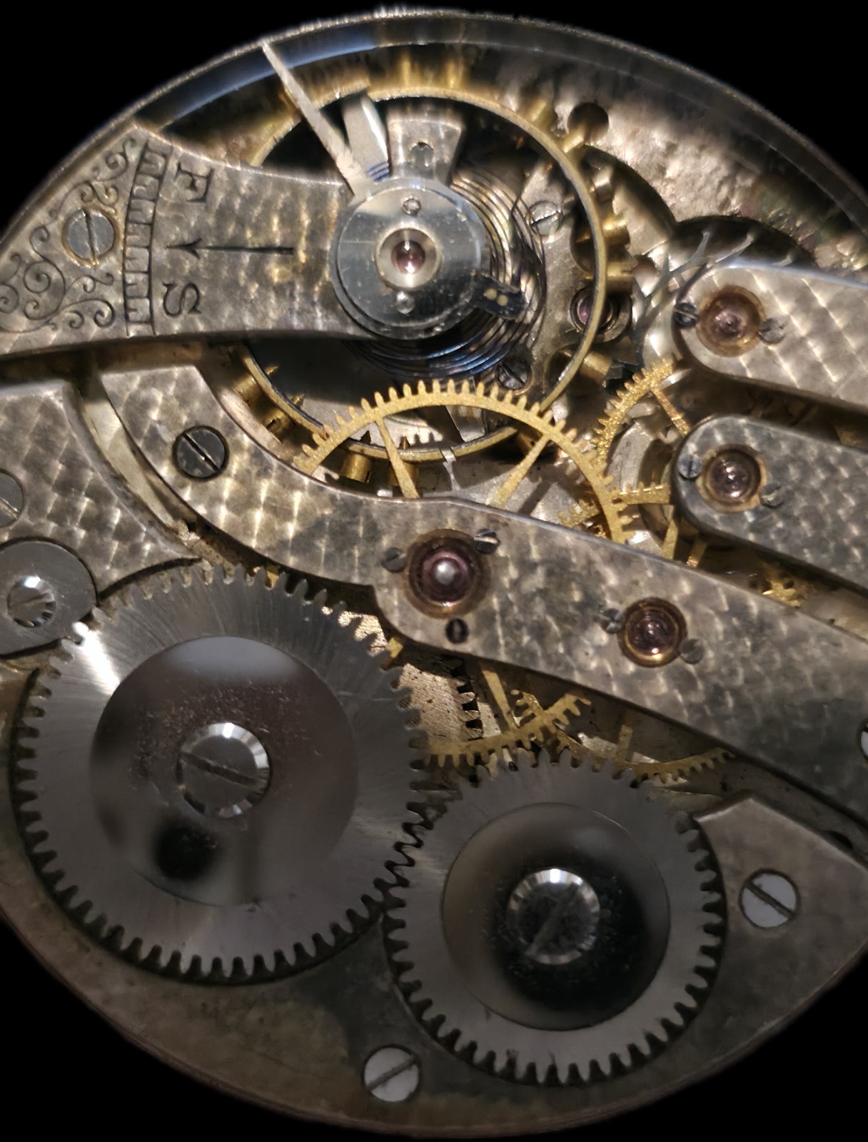 Antique Swiss Unsigned Pocket Watch Movement 40.5mm Jeweled Runs Restore
