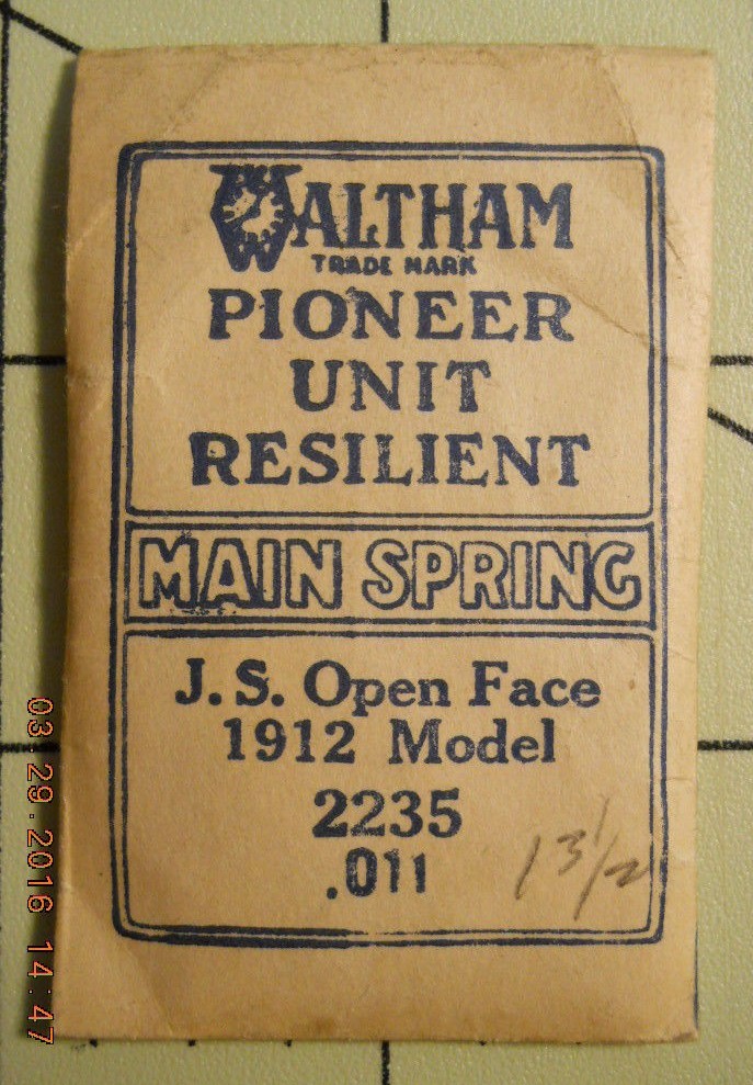 Waltham Pioneer Unit Resilient 2235 JS Open Face 1912 Watch Mainspring .011 mm