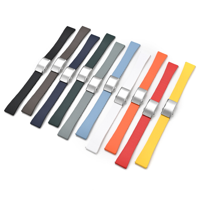 FKM Rubber Watch Strap With 316L Steel Deployant Band Butterfly Clasp