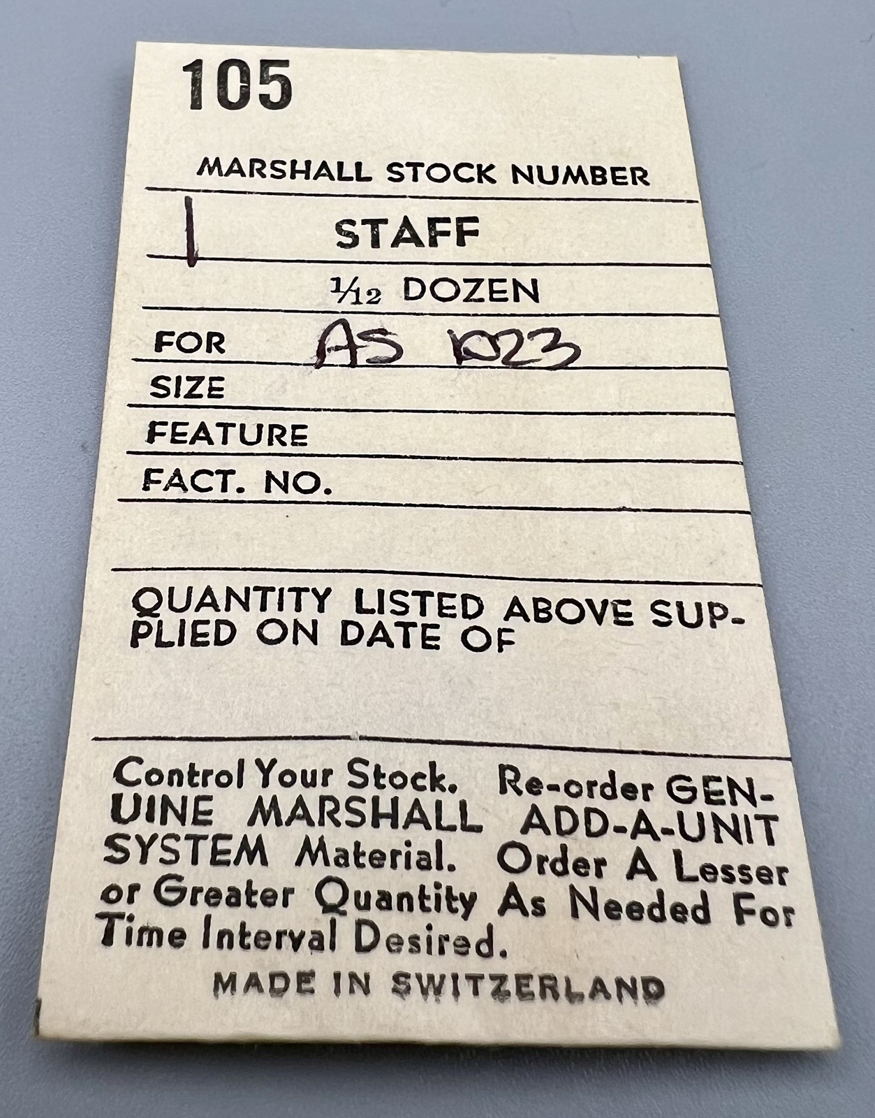 AS 1023 BALANCE STAFF 105 A SCHILD SWISS WATCH PARTS Factory Sealed NEW #G16