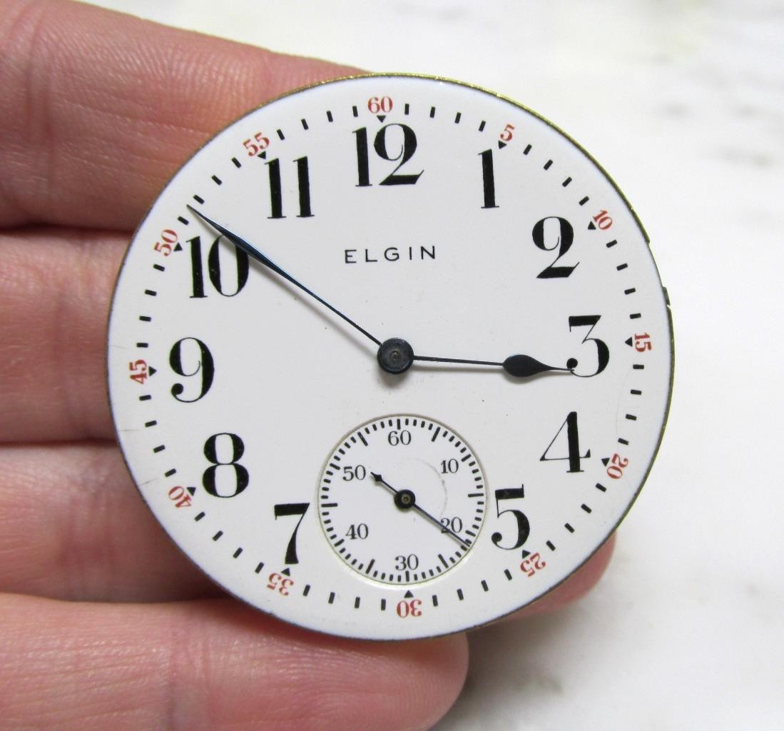 Antique 1915 Elgin Pocket Watch Movement & Dial; 7J ~ 43mm ~ 4-E364