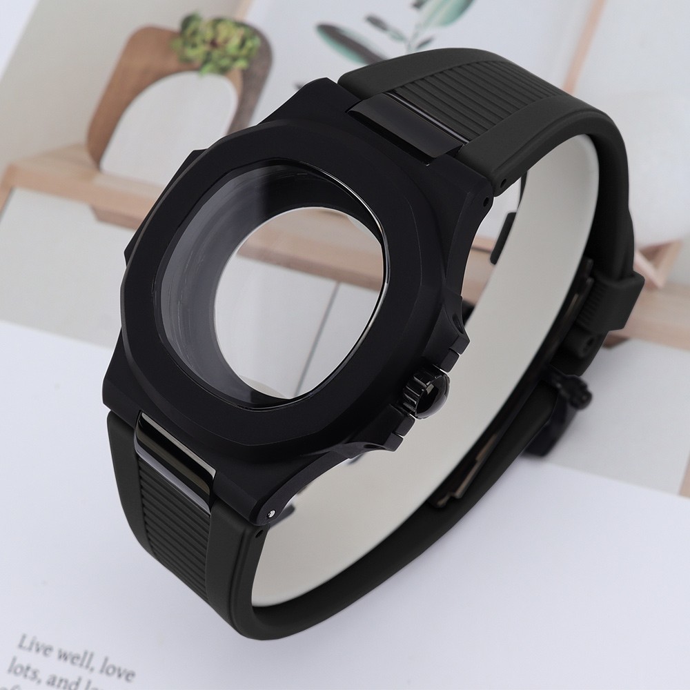 Sapphire Crystal 40mm Matte Watch Cases PVD Black STEEL For Seiko NH35 Movement
