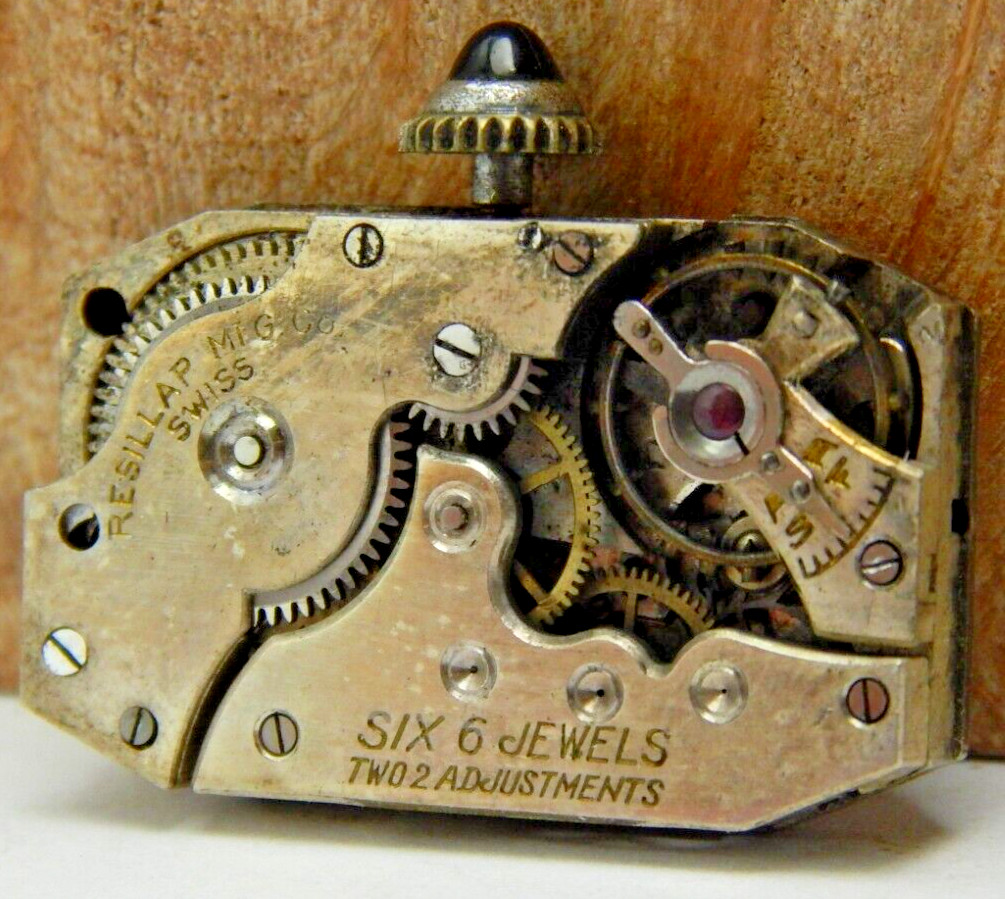 Vintage Engadine art deco Resillap 6 jewel 2 adjustment wrist watch movement