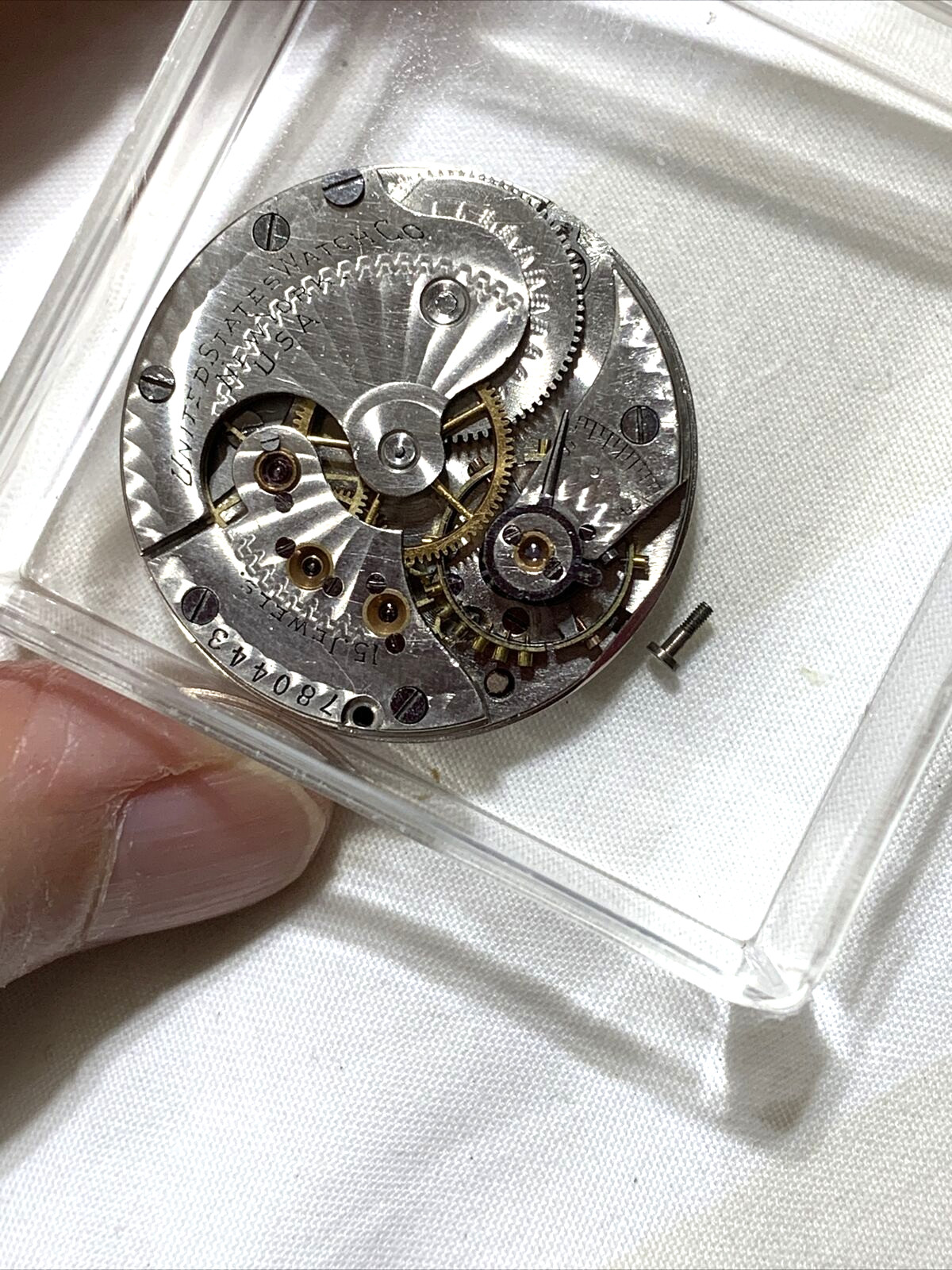 United State Watch Co. New York Pocket Watch Movement White Dial Gold Hands 0