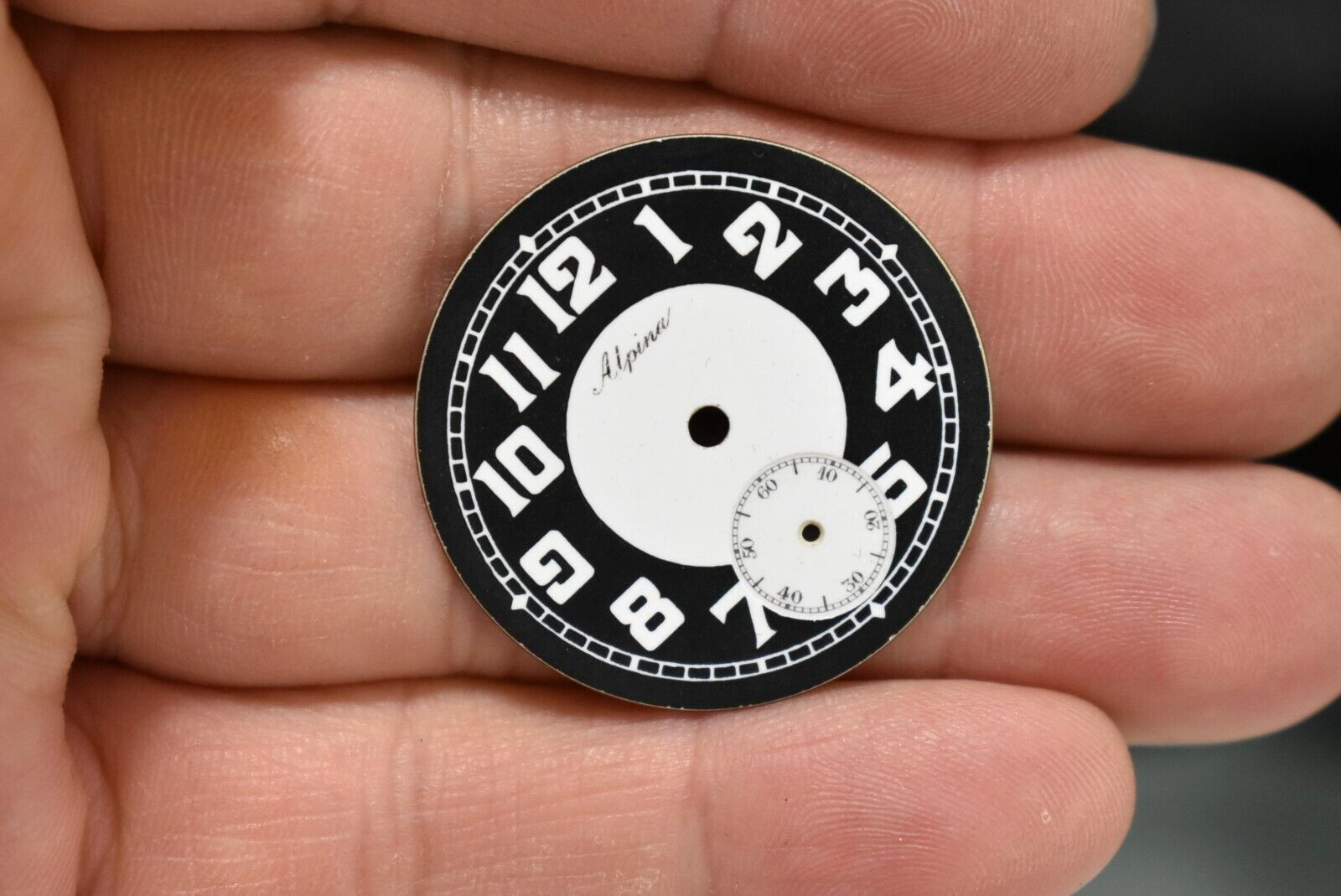 Vintage Alpina 30mm 2 Tone Enamel Trench Watch Dial lot.wp