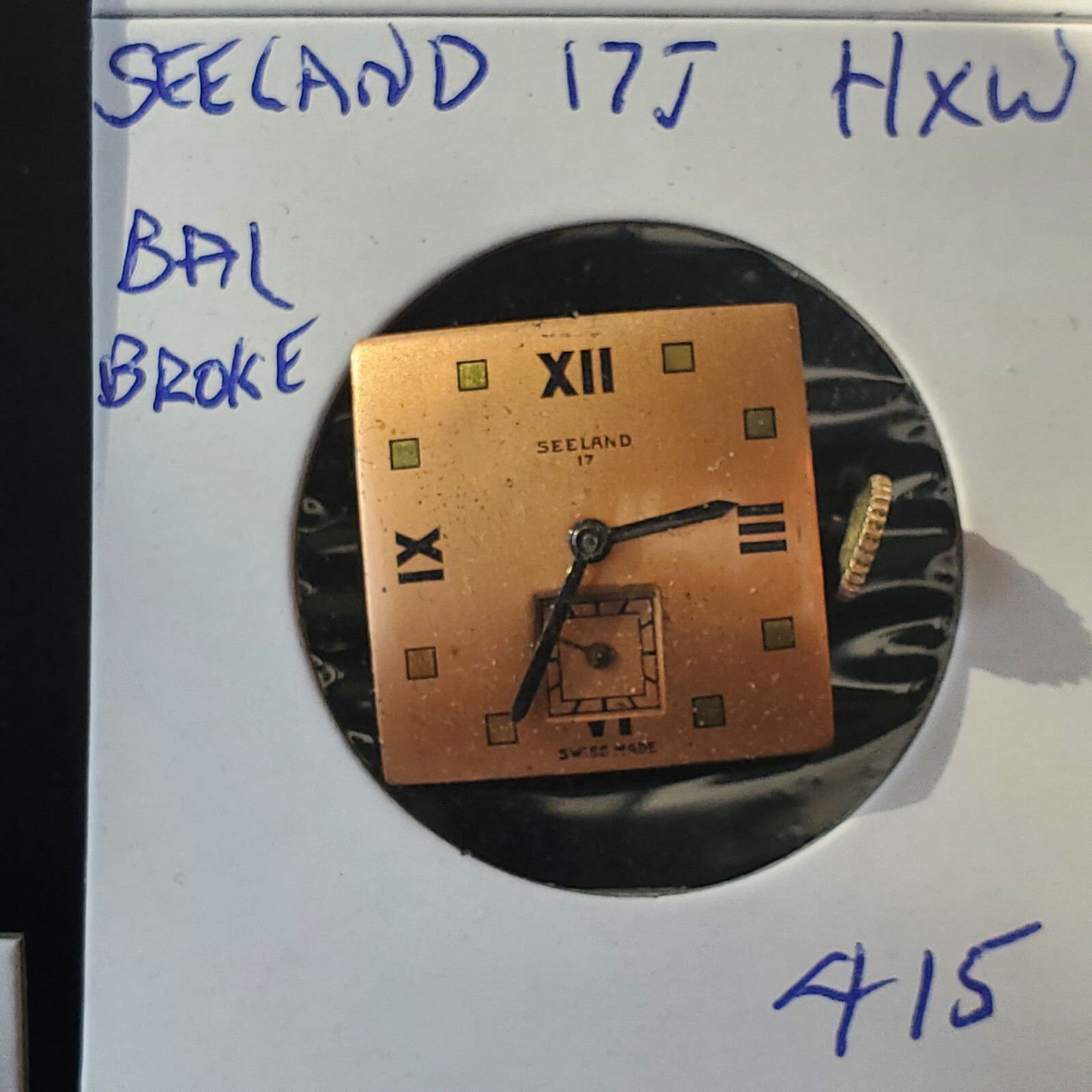 MENS SEELAND WATCH MOVEMENT 17J HXW #415