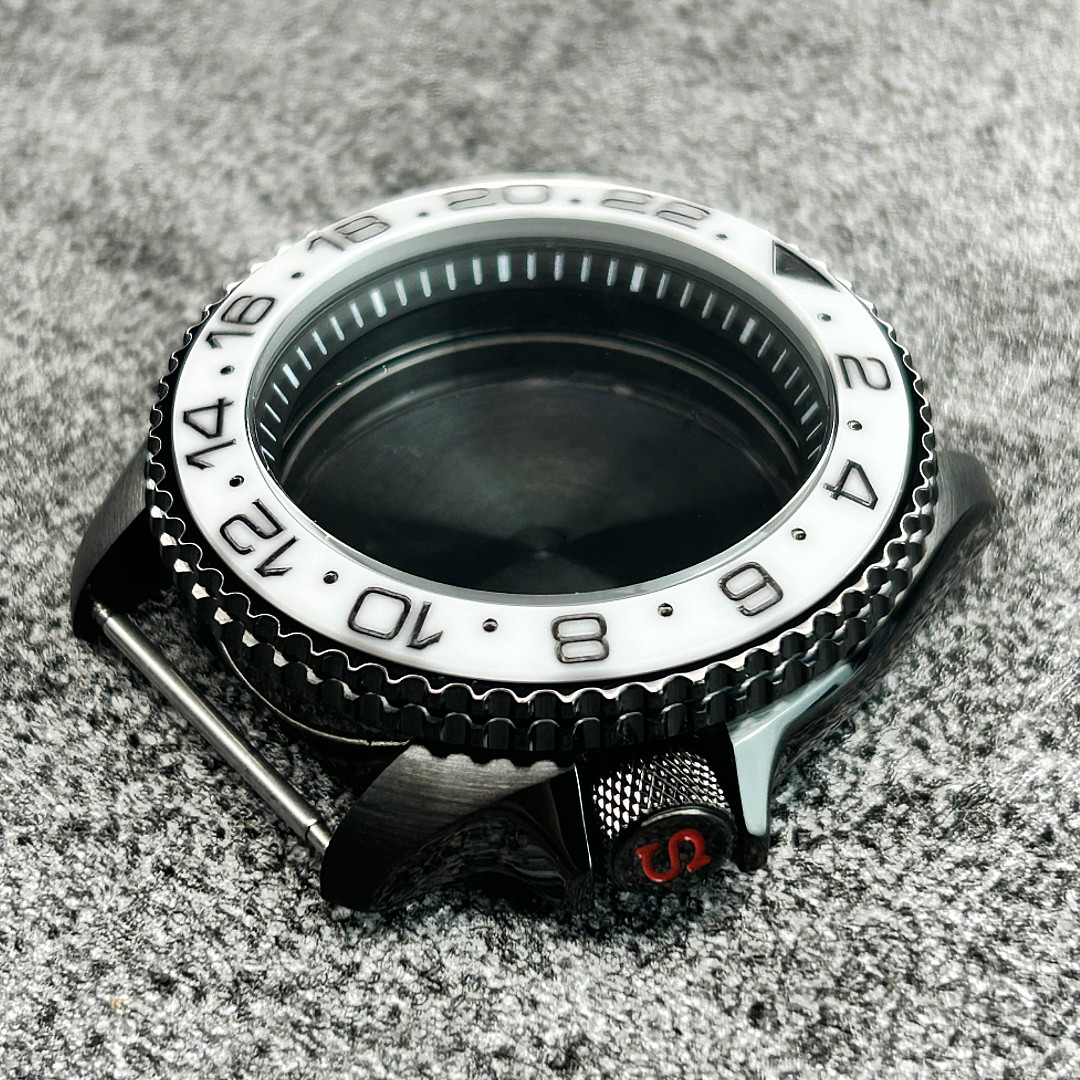 42.5mm Black White Ceramic PVD Sapphire Glass Watch Case Fit NH35A NH36A Mod