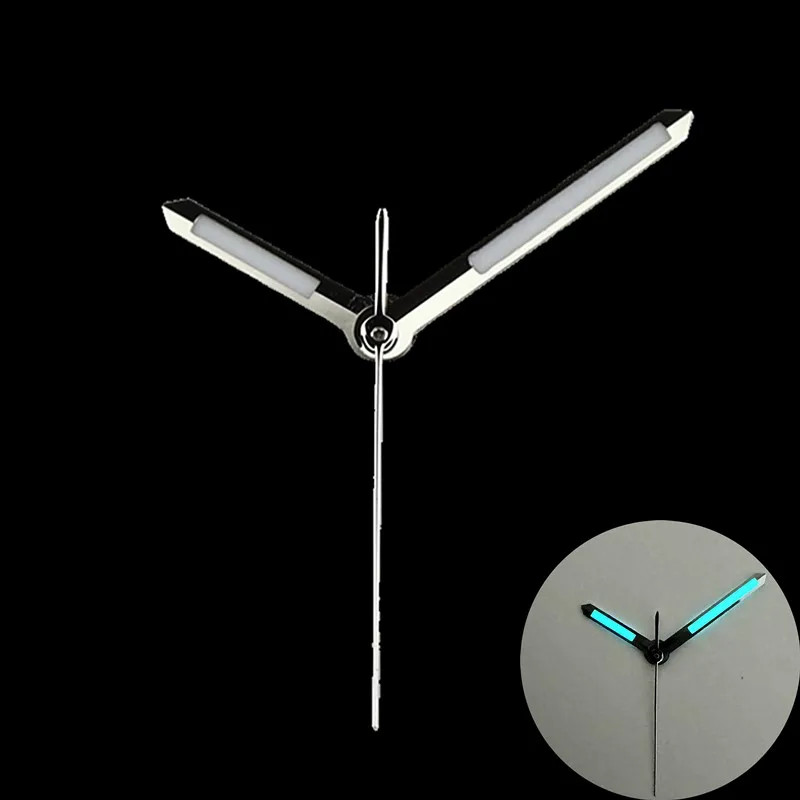 Polished Silver Watch Hands Green Blue Lume Fit for NH34 NH35 NH36 Mod