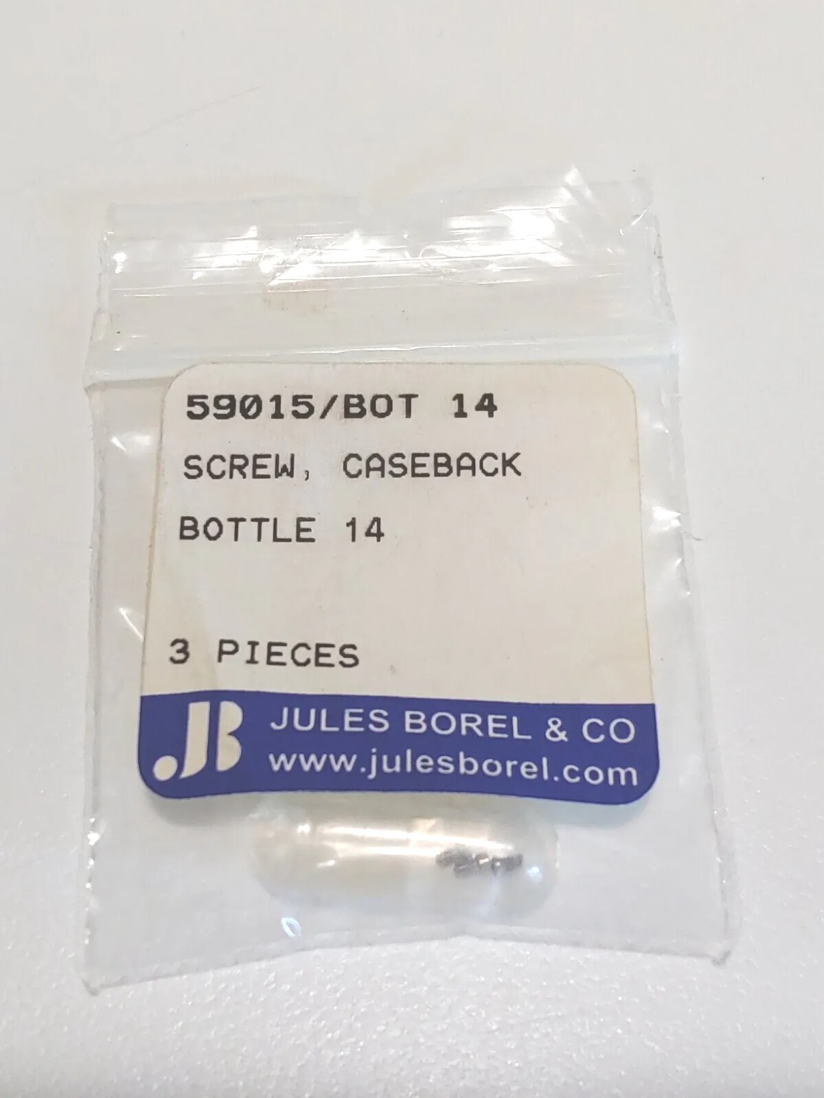 Jules Borel & Co. 59015/Bottle 14 Caseback Screws. NOS. Lot of 3. Unopened