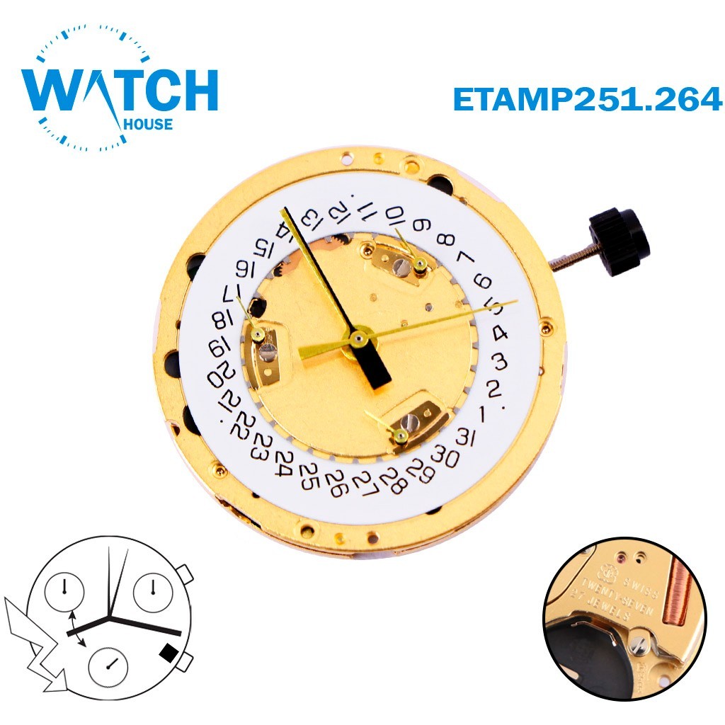 ETA – MOVEMENT – 251.264 – SWISS MADE – WHITE DATE – QUARTZ – Ø30.5MM