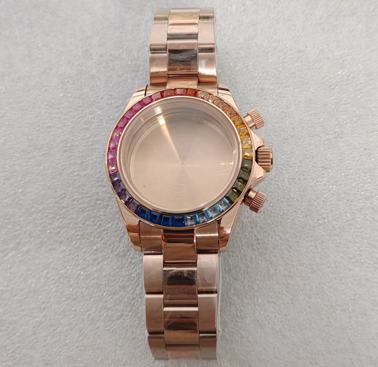39mm Stainless Steel Rose Gold Watch Case Diamond Bezel+Bracelet Set VK63