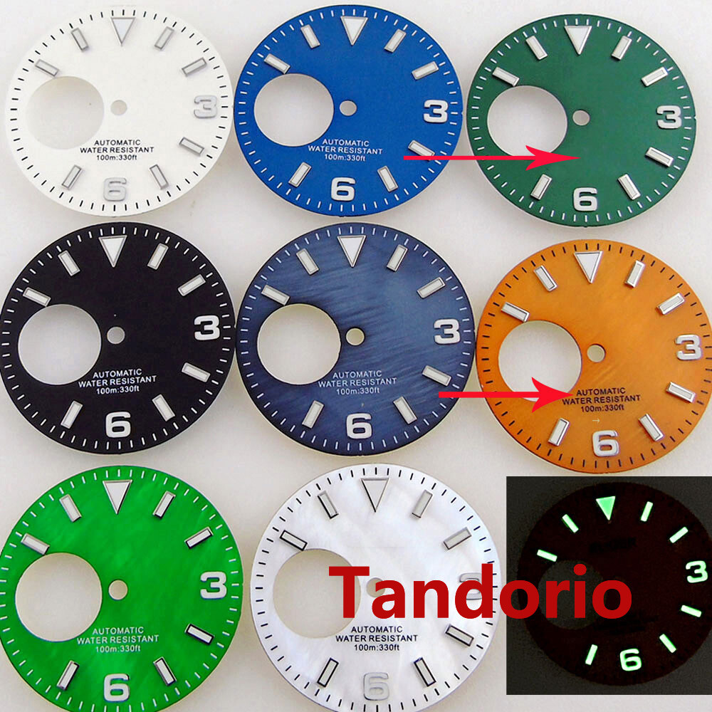 29mm Sterile Black Green Orange Blue White Watch Dial Fit NH38A Movement