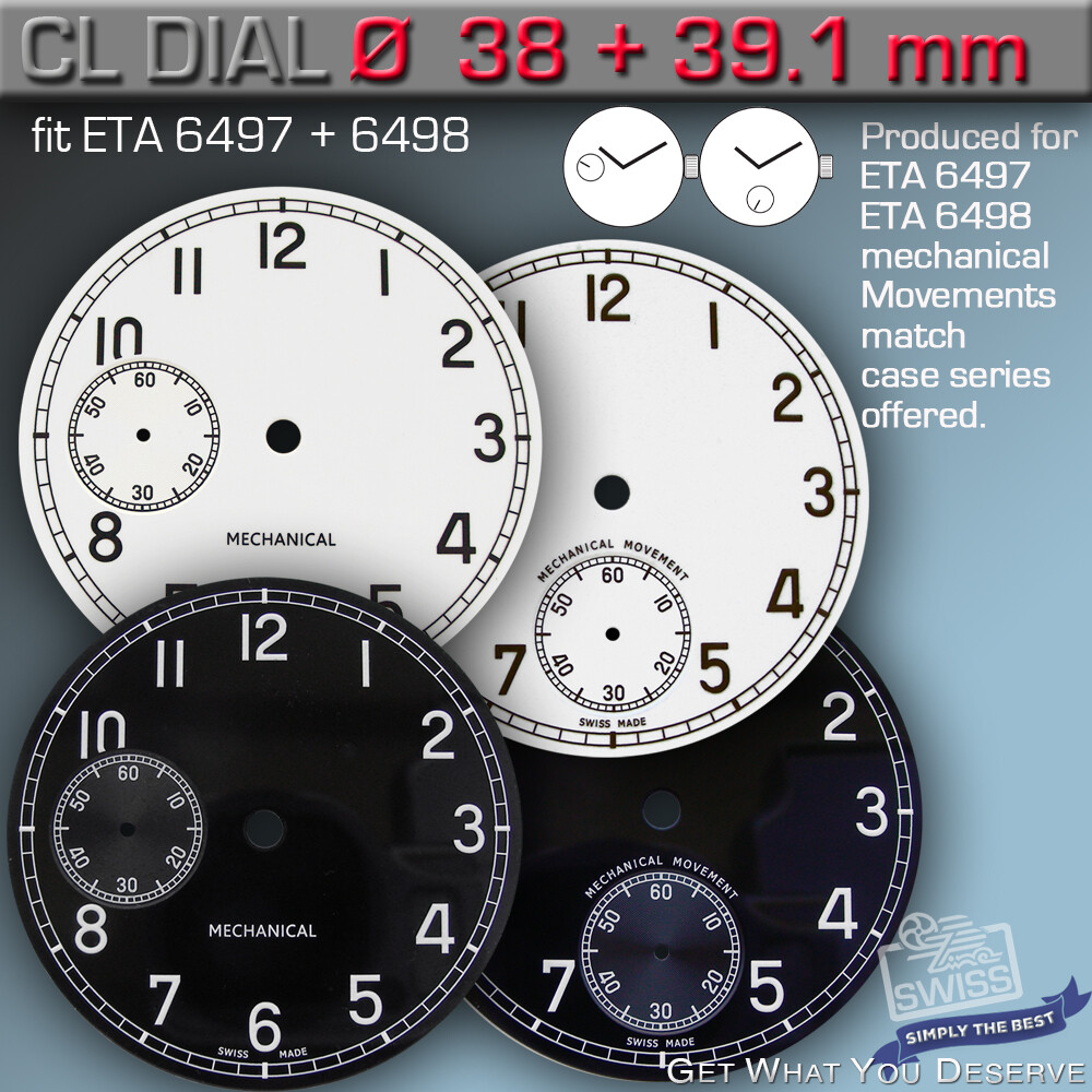 DIAL CLASSICAL Ø 38 +39.1 MM, FOR MOVEMENT ETA UNITAS 6497 + 6498, 8 VARIATIONS