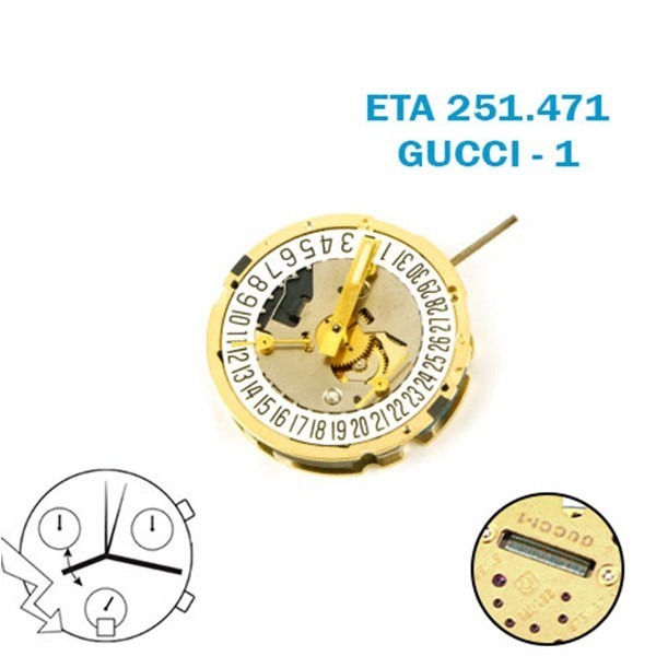 ETA 251.471 GUCCI-1 Swiss Watch Movement–23 Jewels-Chronograph-White Date at 6.