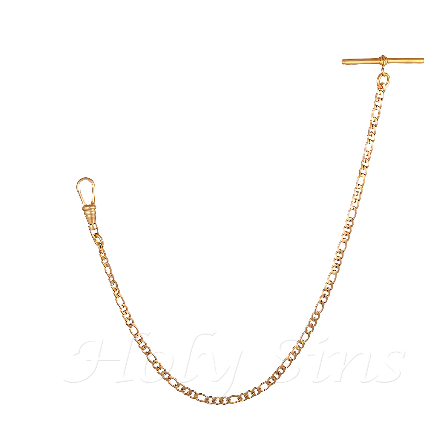 Brand New Gold Colour Single Albert Pocket Watch Figaro Chain