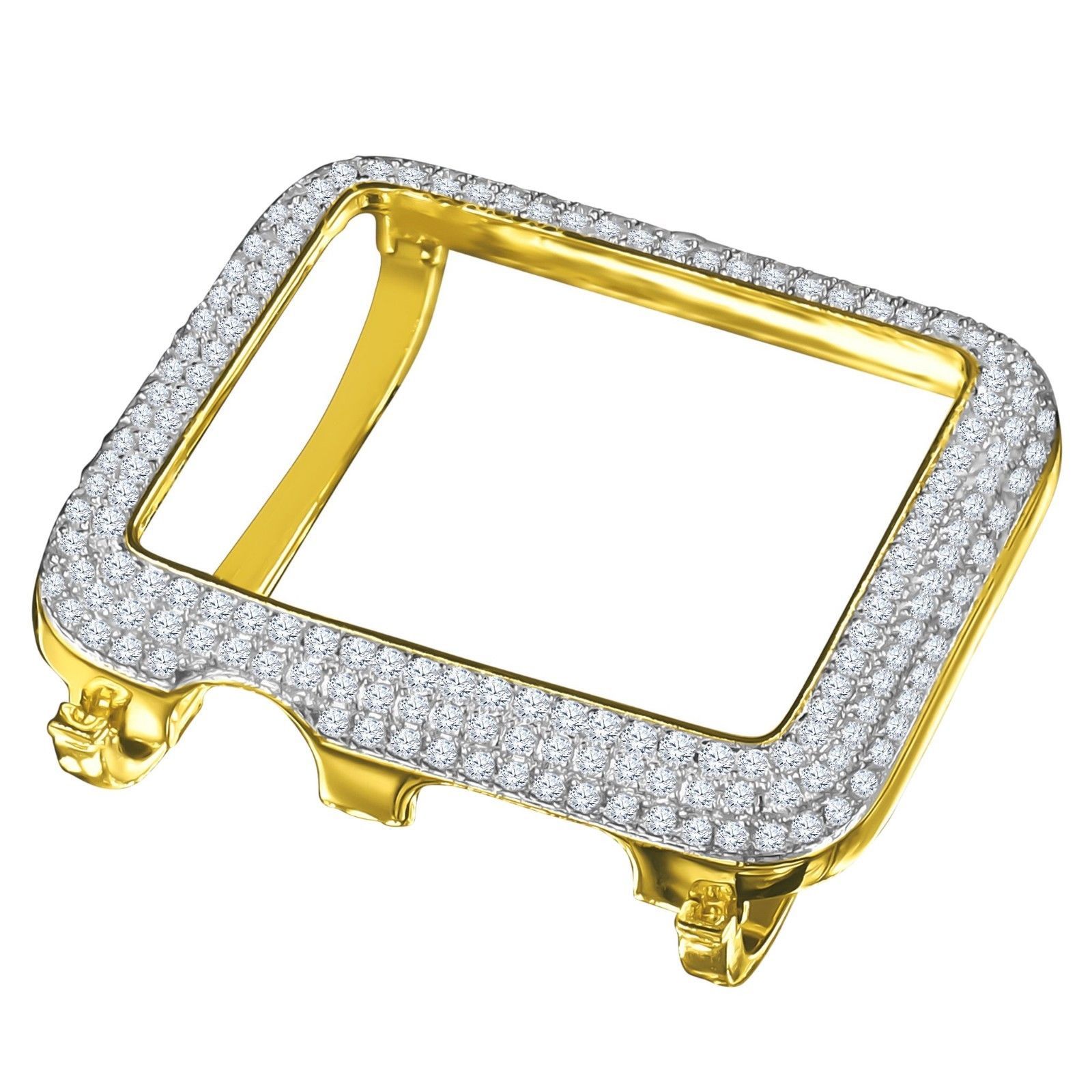 Sterling Silver Apple Watch Bezel Yellow Gold Finish Series # 2 & # 3 Cover Case