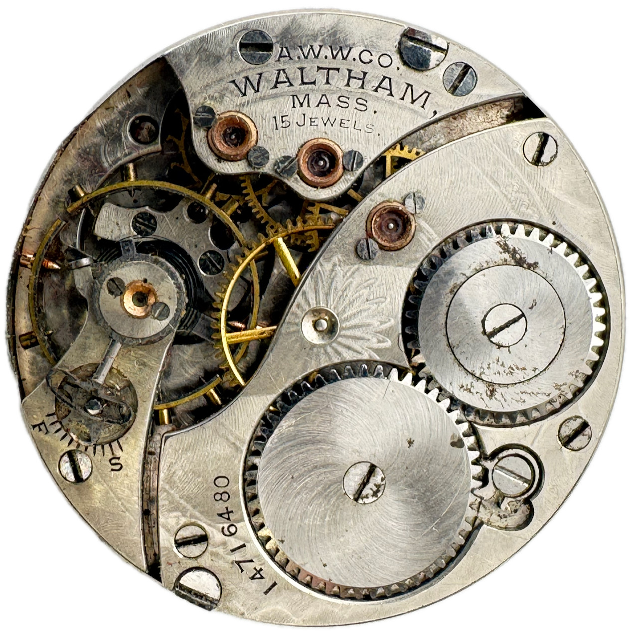 Antique 0s 1907 Waltham Mechanical Hunter Pocket Watch Movement 165 3/4 Plate
