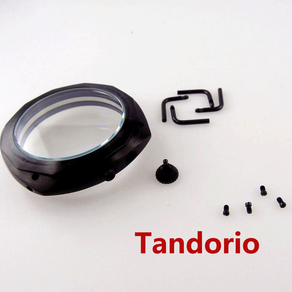 47mm Black PVD Watch Case Glass Back Fit ETA 6497 6498 Hand Winding Movement