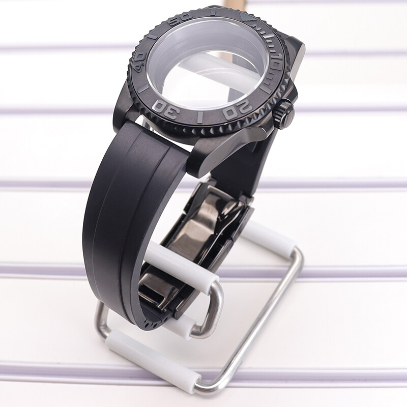 40mm nh35 nh36 YACHT Watch Case Rubber Strap Stainless Steel Sliding Lock Buckle