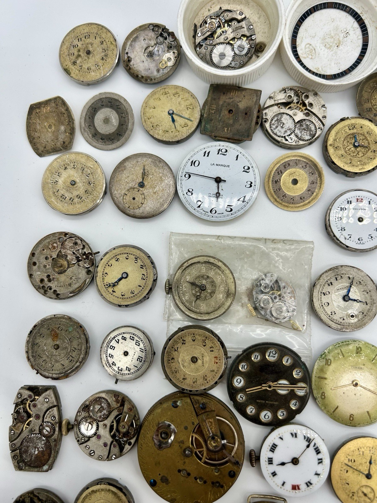 Vintage Watch Parts Repair Lot Movements Dials Elgin Waltham Bulova etc 100+ pcs