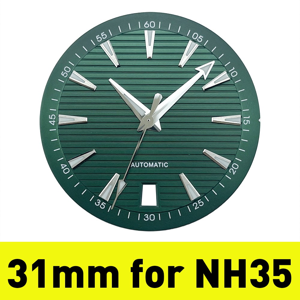 NH38A NH35A AT150 Watch Dial with Hands 31mm, BGW9 Lume Black Blue Green