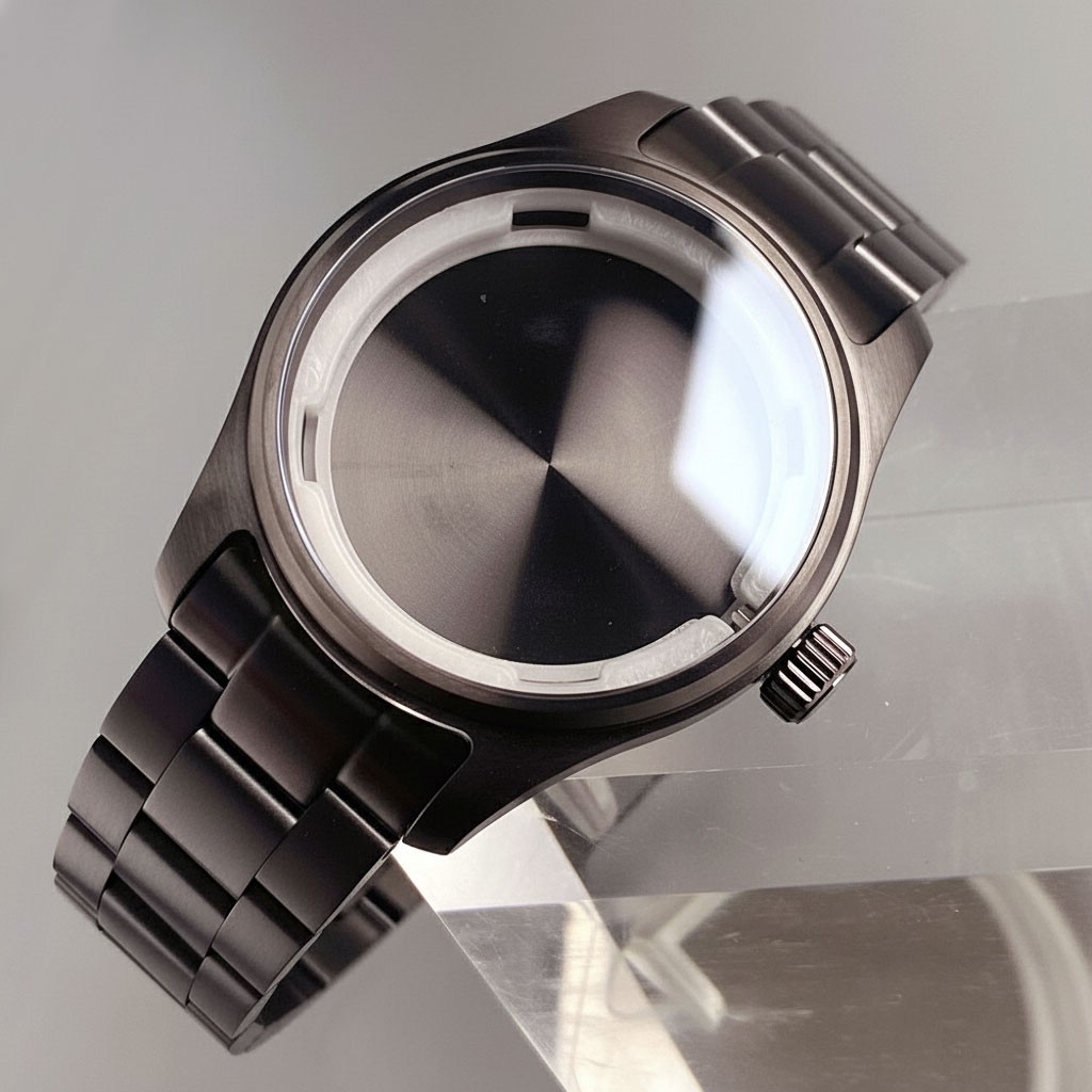 39mm Black PVD Sapphire Glass Watch Case Bracelet Fit NH34 NH35 NH36 ETA 2824