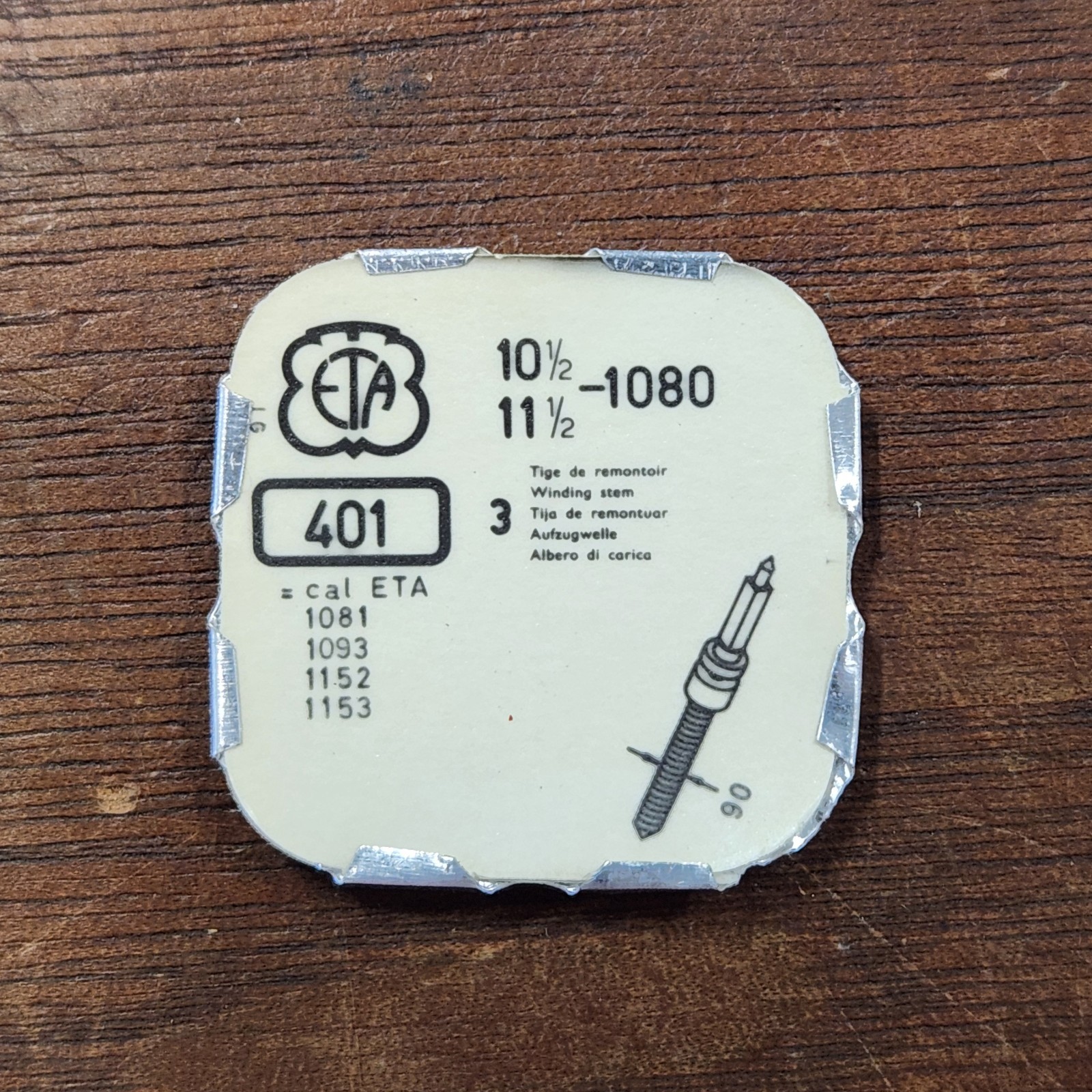 ETA Watch Part#401 Winding Stem 10 1/2, 11 1/2 -1080 Cal. 1081, 1093, 1152, 1153