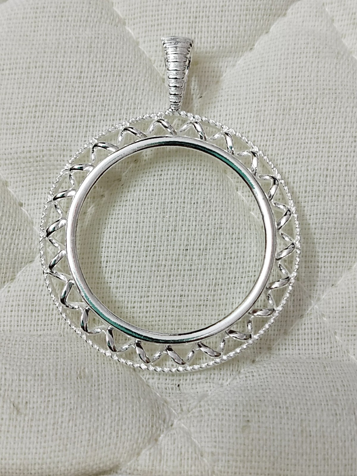 925 Sterling Silver Round Bezel Pendant Blank Bezel holder Coin Connector