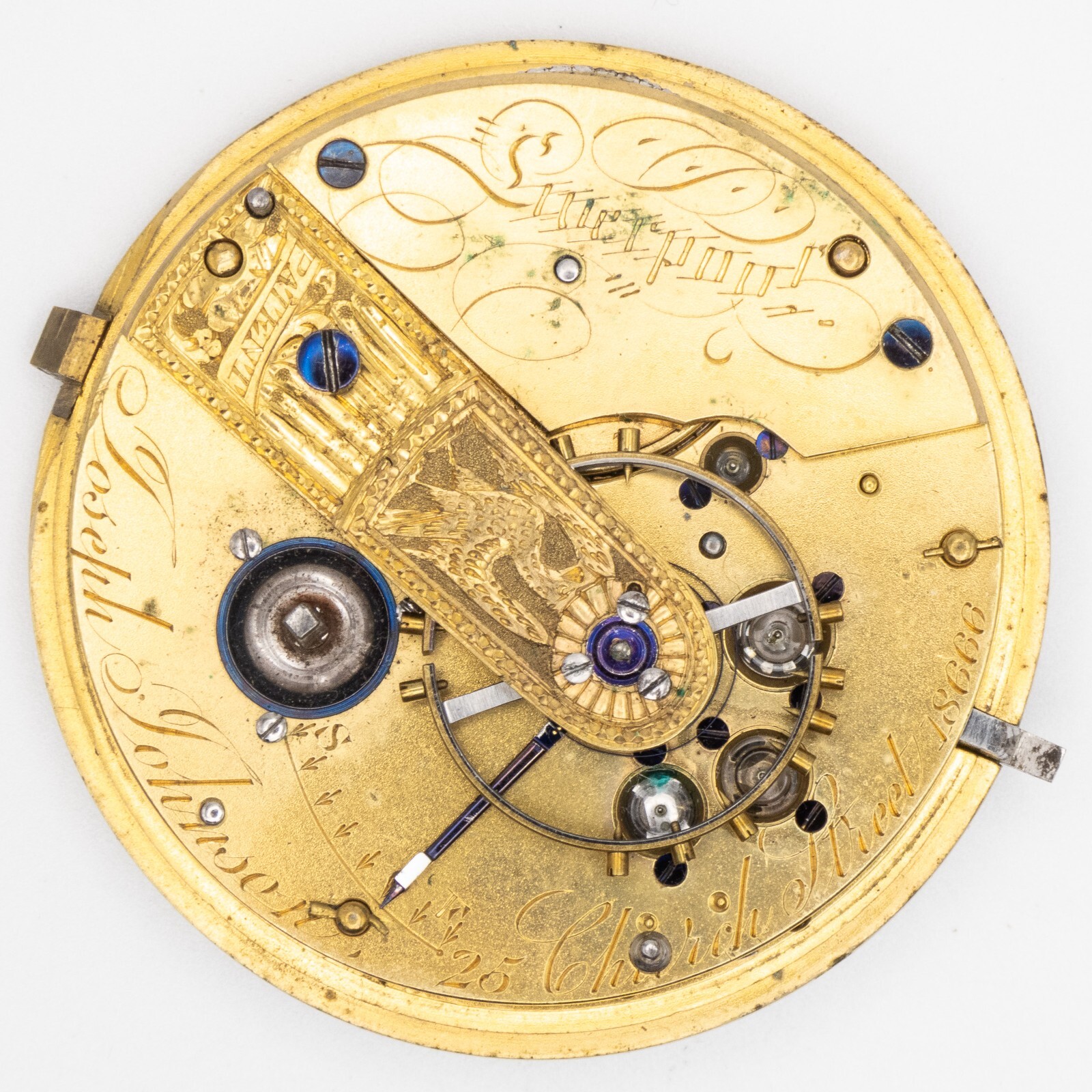 Joseph Johnson 50.4 x 14.8 mm 14-Jewel Fusee Antique Pocket Watch Movement, Runs