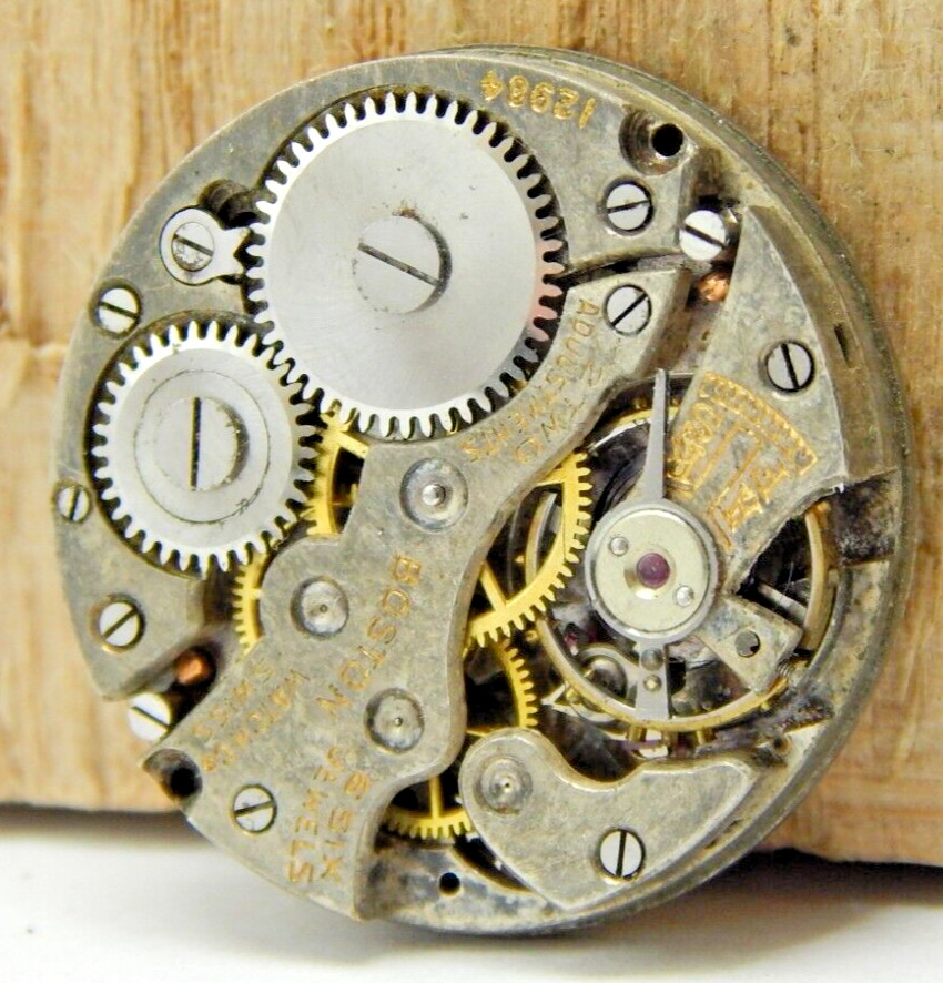 Vintage Boston 6 jewel 2 Adjustment 8/0 size watch movement with dial and hands