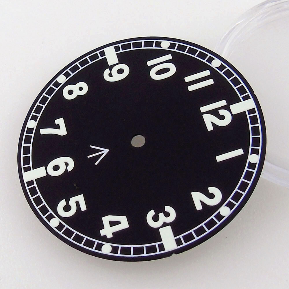 33.5mm Black Watch Dial Luminous Fit Pilot Style NH35 NH36 2824 8215 Movement