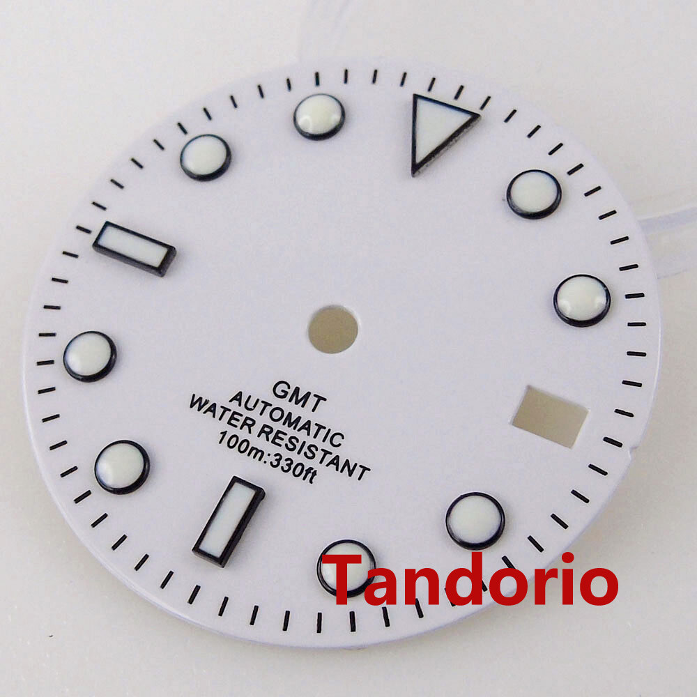 Bliger 29mm GMT White Watch Dial Fit NH34A NH34 Automatic Movement Date Luminous
