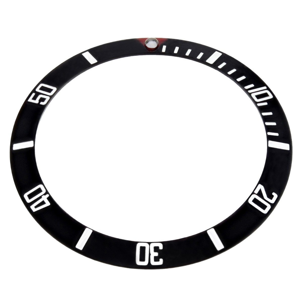 37.60MM X 30.70MM BLACK ALUMINUM BEZEL INSERT WATCH PART WITH SILVER NUMBERS