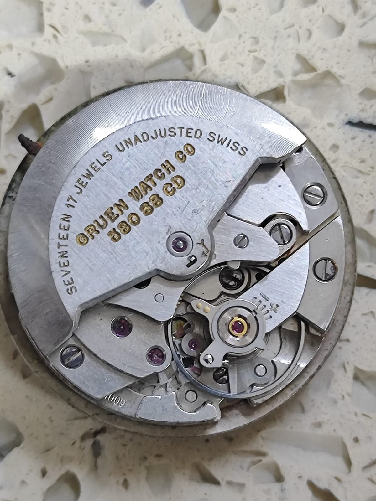 GRUEN Cal F 4009 Movement with Dial Not Working for parts Felsa F 4009 Y