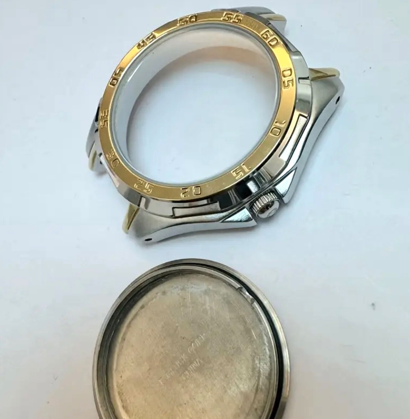 37.5mm Solid Stainless Steel Watch Case Gold Steel Engraved Bezel