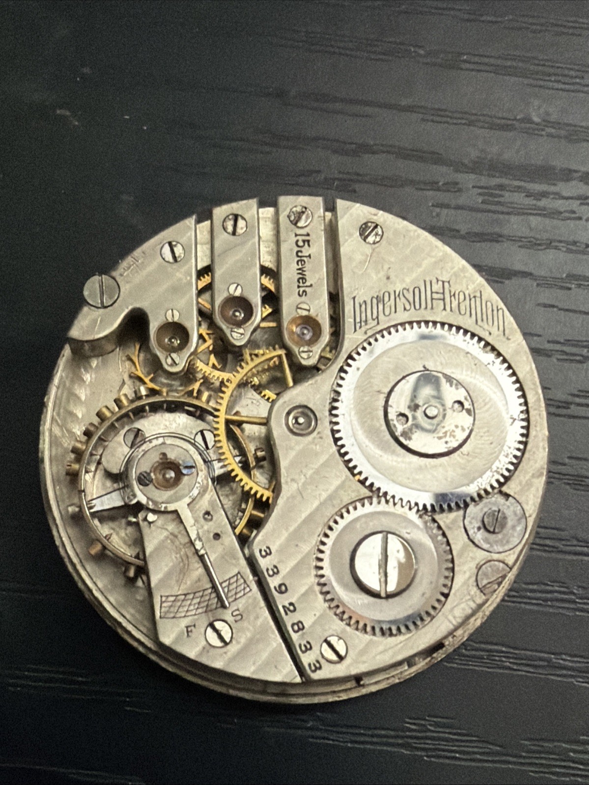 Ingersoll Trenton 40MM 15 Jewel 3 Finger Bridge HC Pocket Watch Movement J22