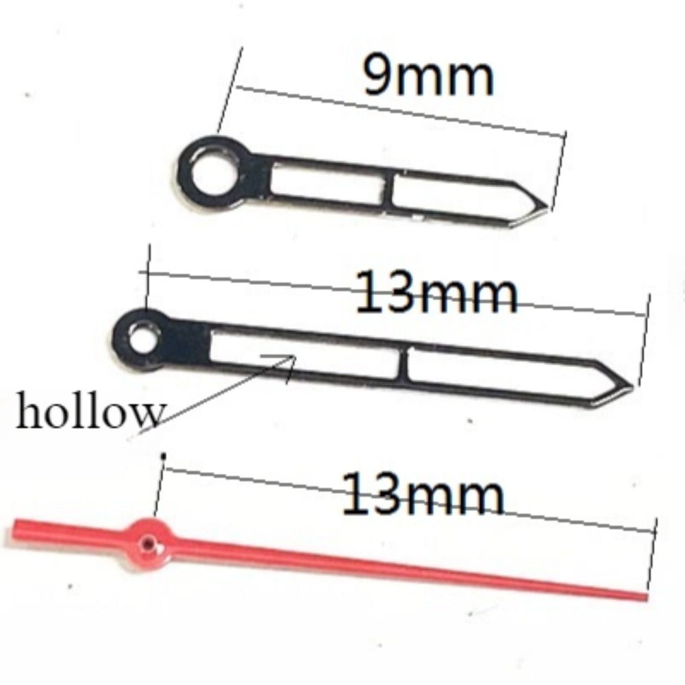 13mm Hollow Black Trim Lume Arrow Shape Watch Hands for Ronda 515 Quartz