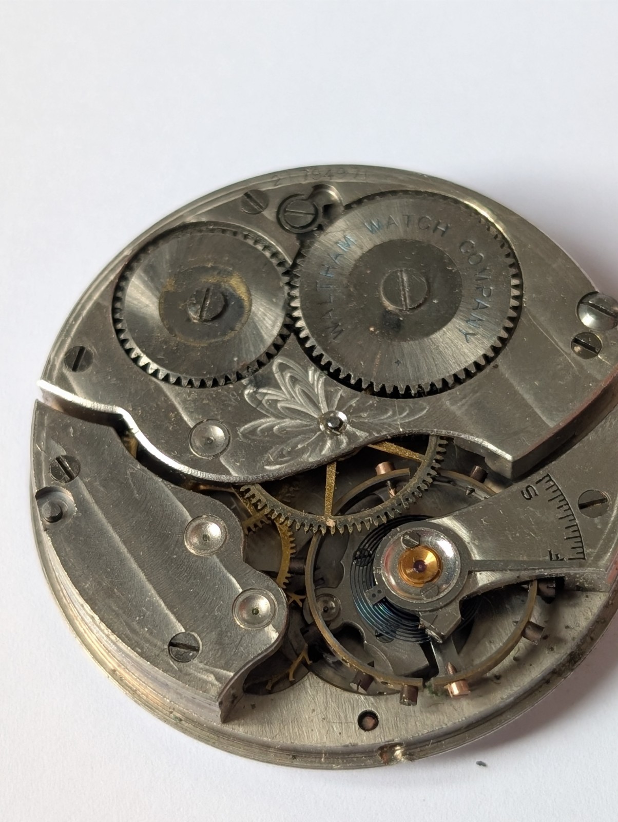 Vintage Waltham Equity 16s 7J Pocket Watch Movement (Spares/Repairs/Good Bal.)