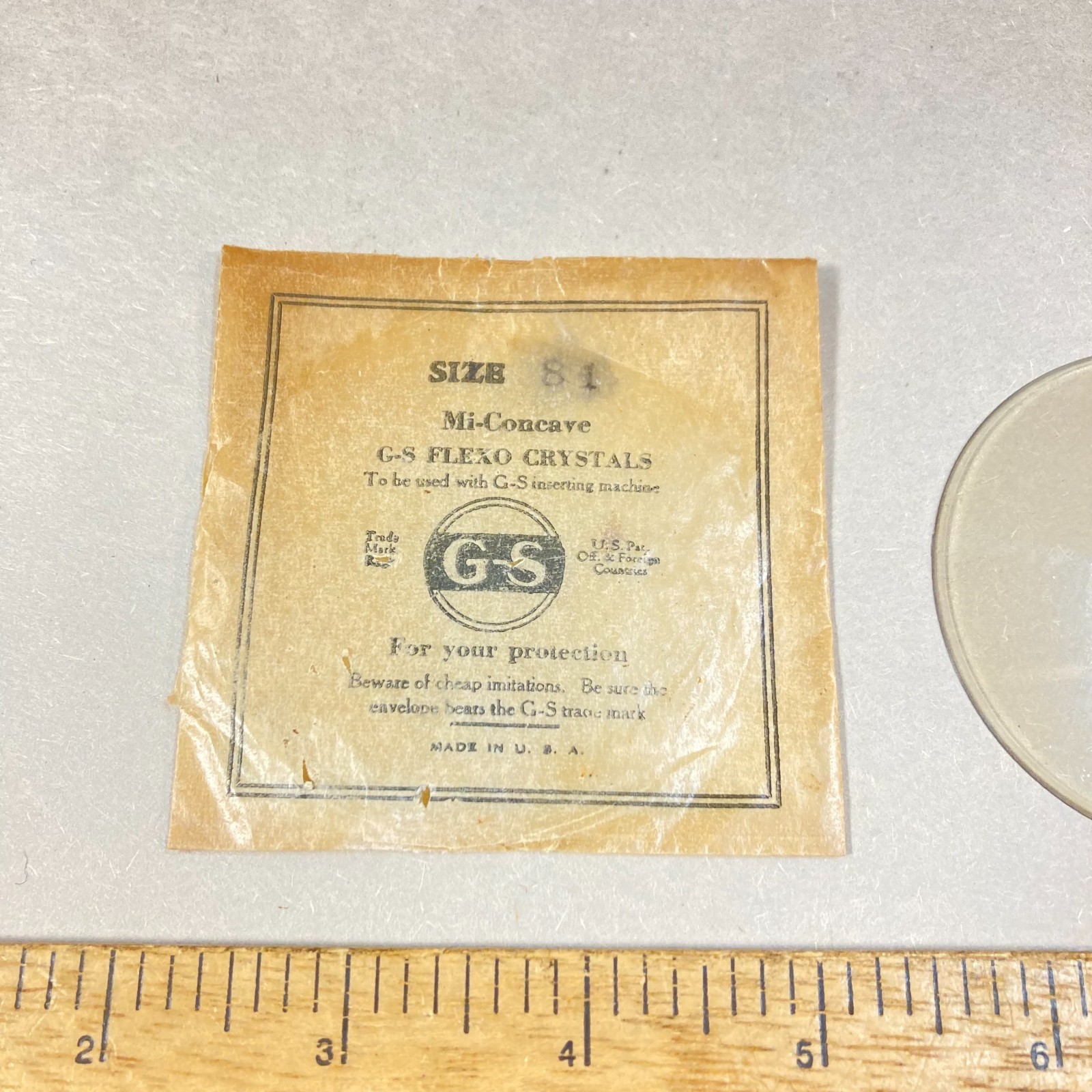 Vintage G.S. Flexo Plastic Crystal 2 1/2″ Size 81 Watch Repair USA