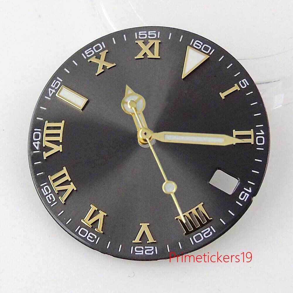 29mm Grey Sunburst Watch Dial Date Window Silver/Golden/Rose Golden Marks Hands
